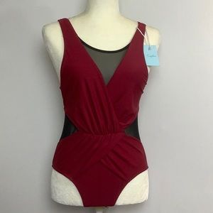 Cupshe dark wine one piece swimsuit.  Sz